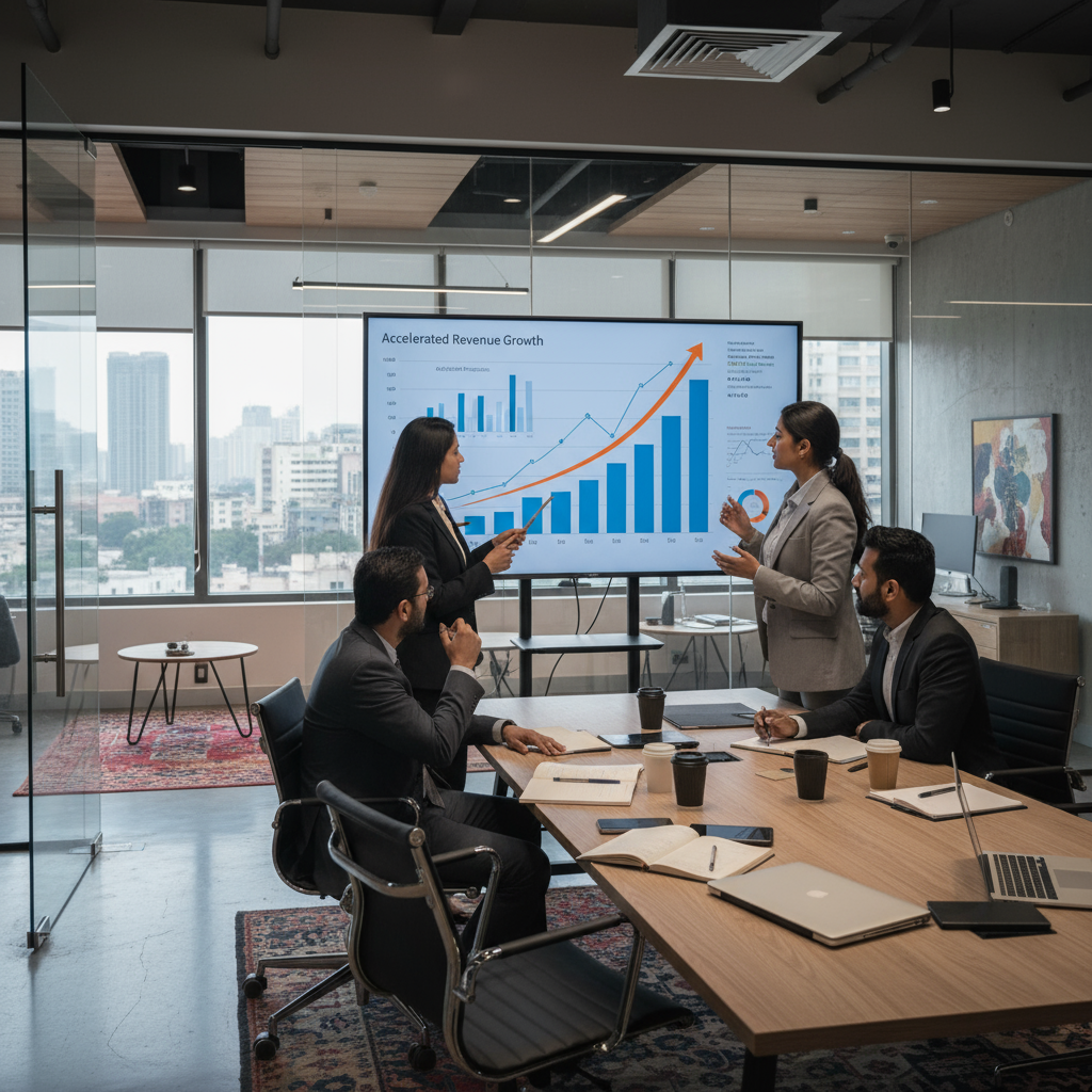 Consultants planning accelerated business growth strategy with charts