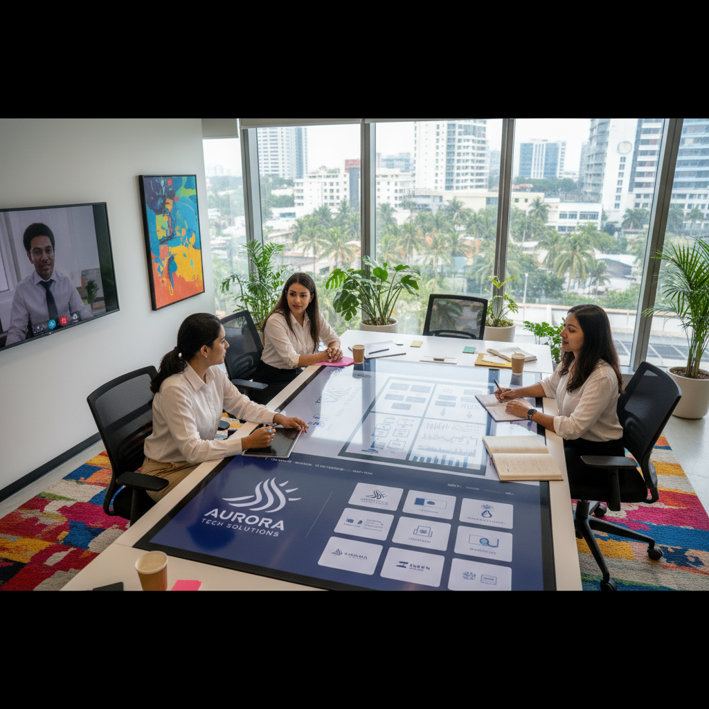 Consultants working on brand identity and marketing strategy in office