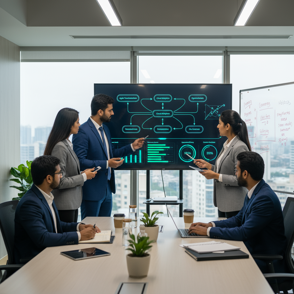 Consultants giving business transformation advisory support in office