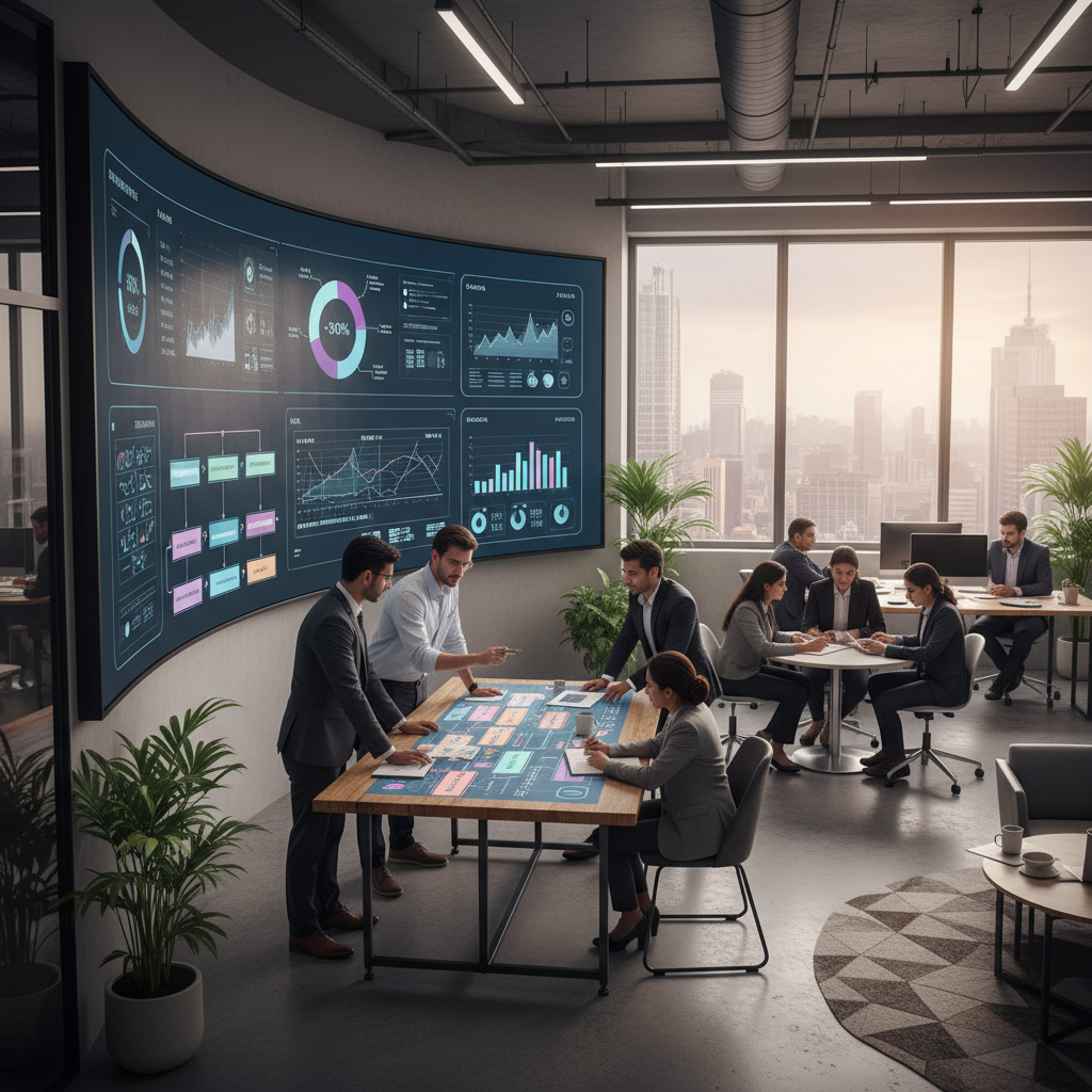 Consultants improving business workflows and processes in office
